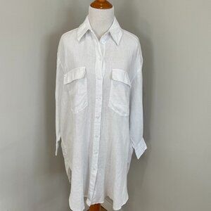 NWT Zara Women’s White Linen Tunic Button-Down Cover-Up